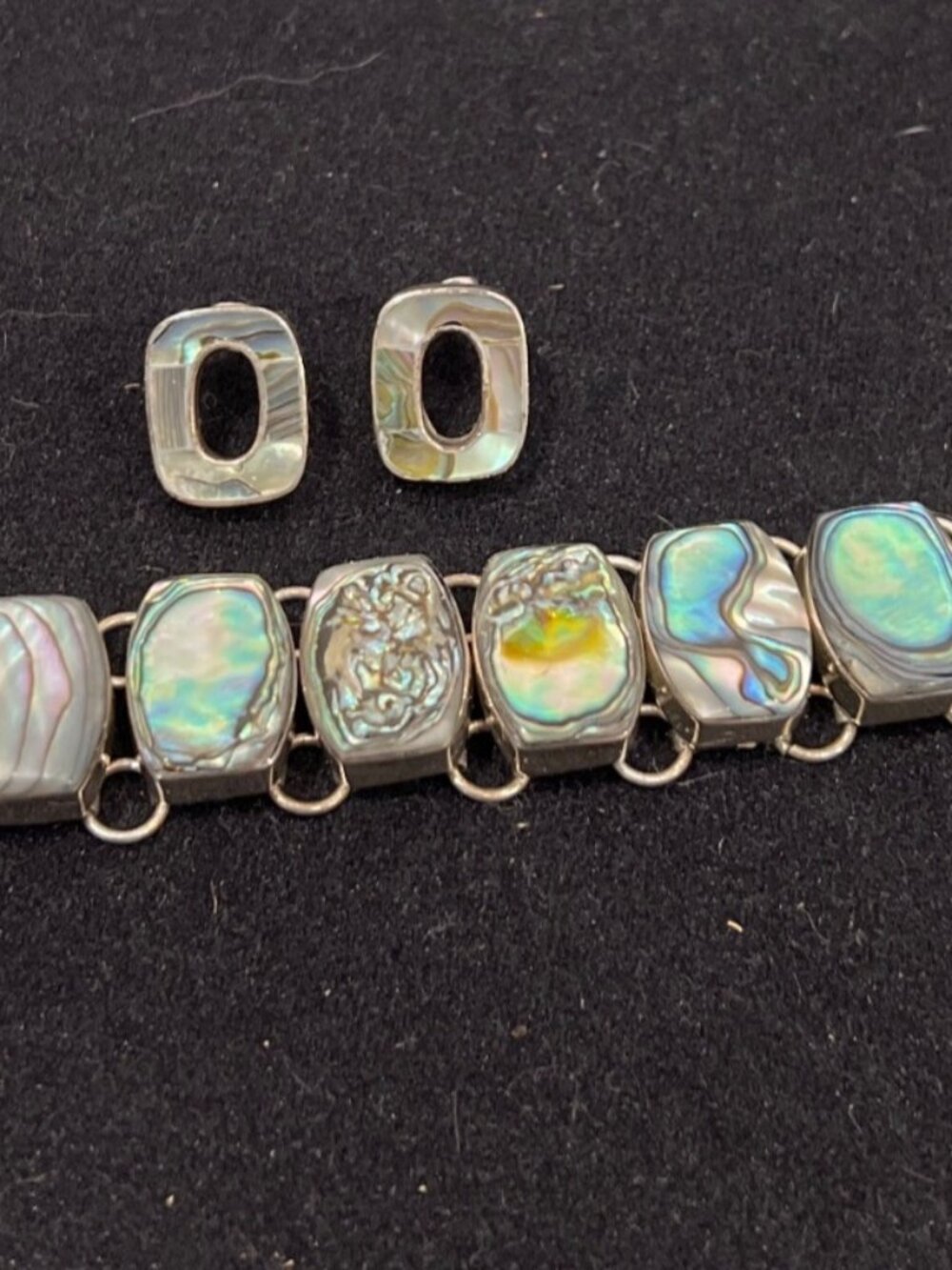 ABALONE Mother of pearl chunky Sterling silver bracelet & earrings 925 NWT $180